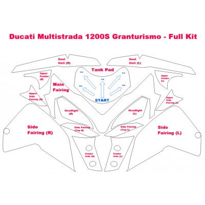 2013 Ducati Multistrada 1200S Granturismo 3M Clear Bra Complete Paint Protection Kit